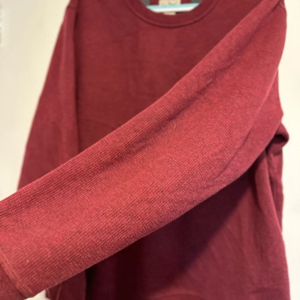 LL Bean Mens Sz:XL maroon Sherpa Fleece Lined Thermal Waffle Knit Crewneck Shirt